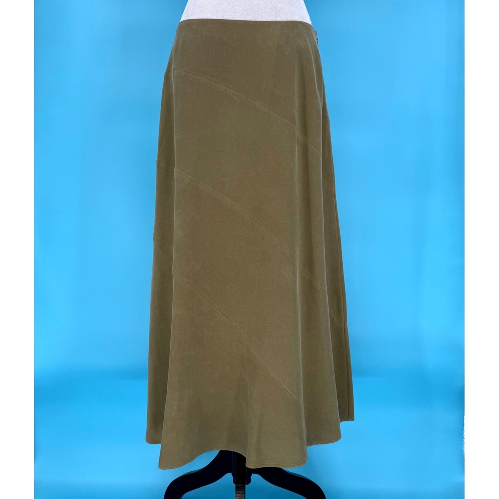 Charter Club Womens Olive Green Silk Sandwashed Maxi Skirt Size 8 A-Line Capsule